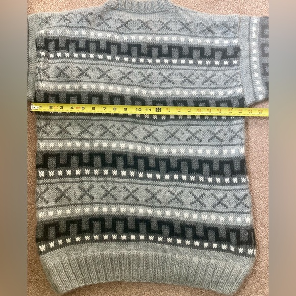 Unisex Alpaca Wool Sweater M/L Hand Knit Peru Alpakina Pullover Gray Black Cozy - Picture 9 of 14